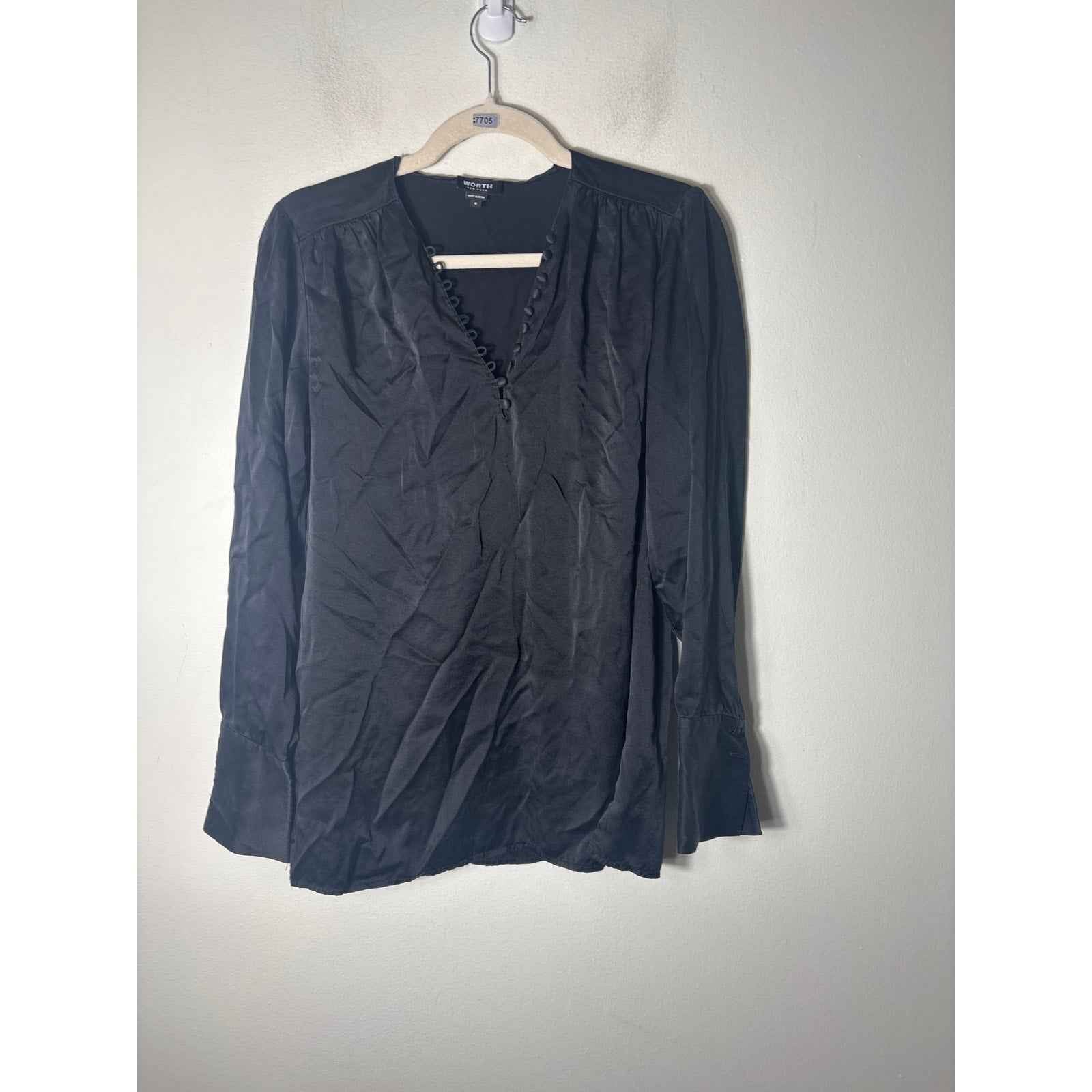 Worth Black Long Sleeve Silk V-Neck Tunic Sz 6