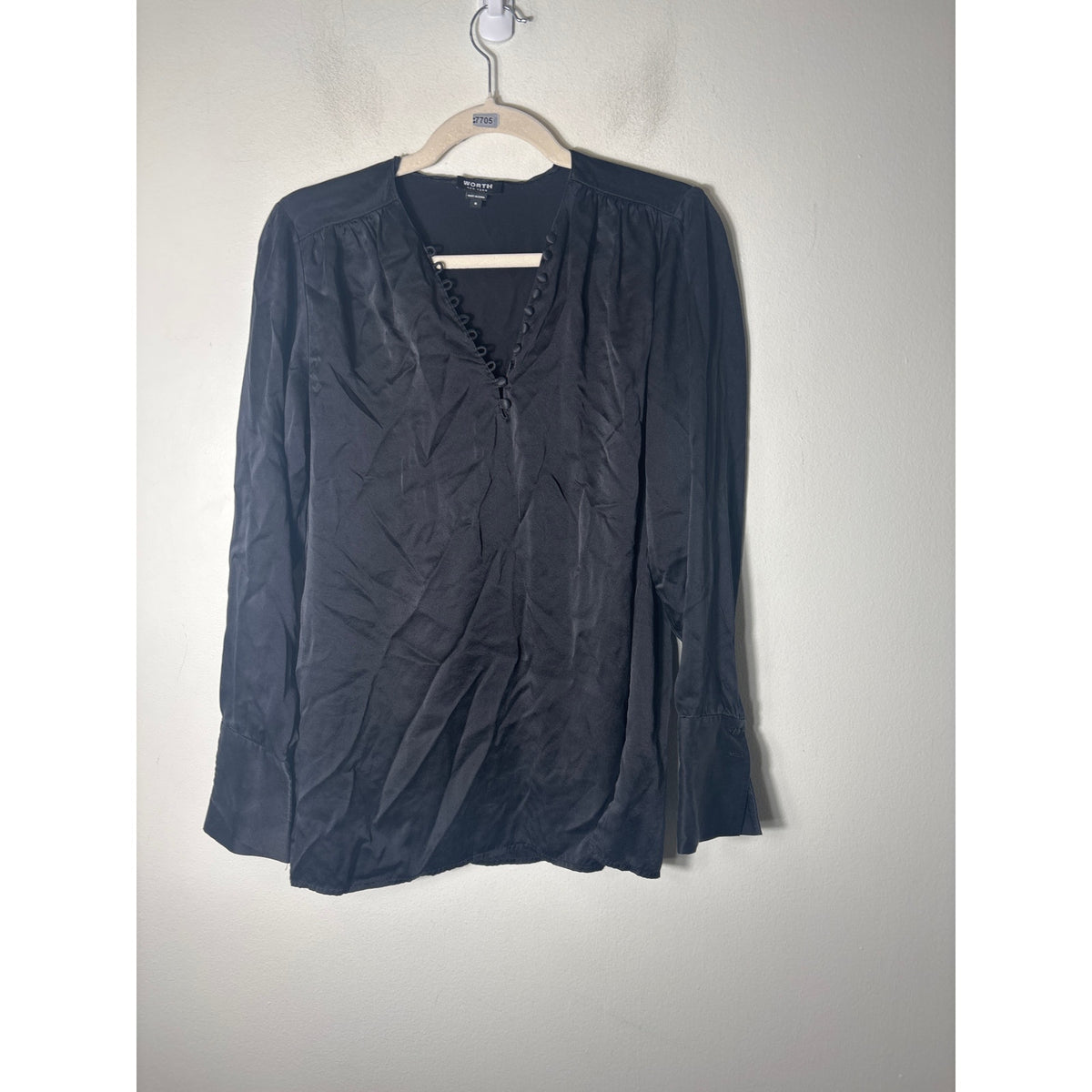 Worth Black Long Sleeve Silk V-Neck Tunic Sz 6