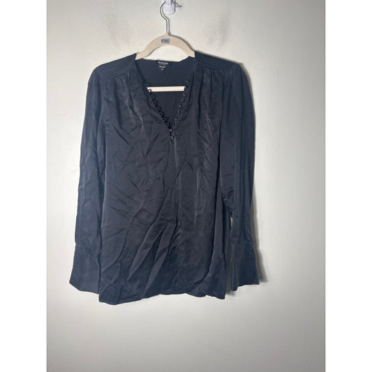 Worth Black Long Sleeve Silk V-Neck Tunic Sz 6