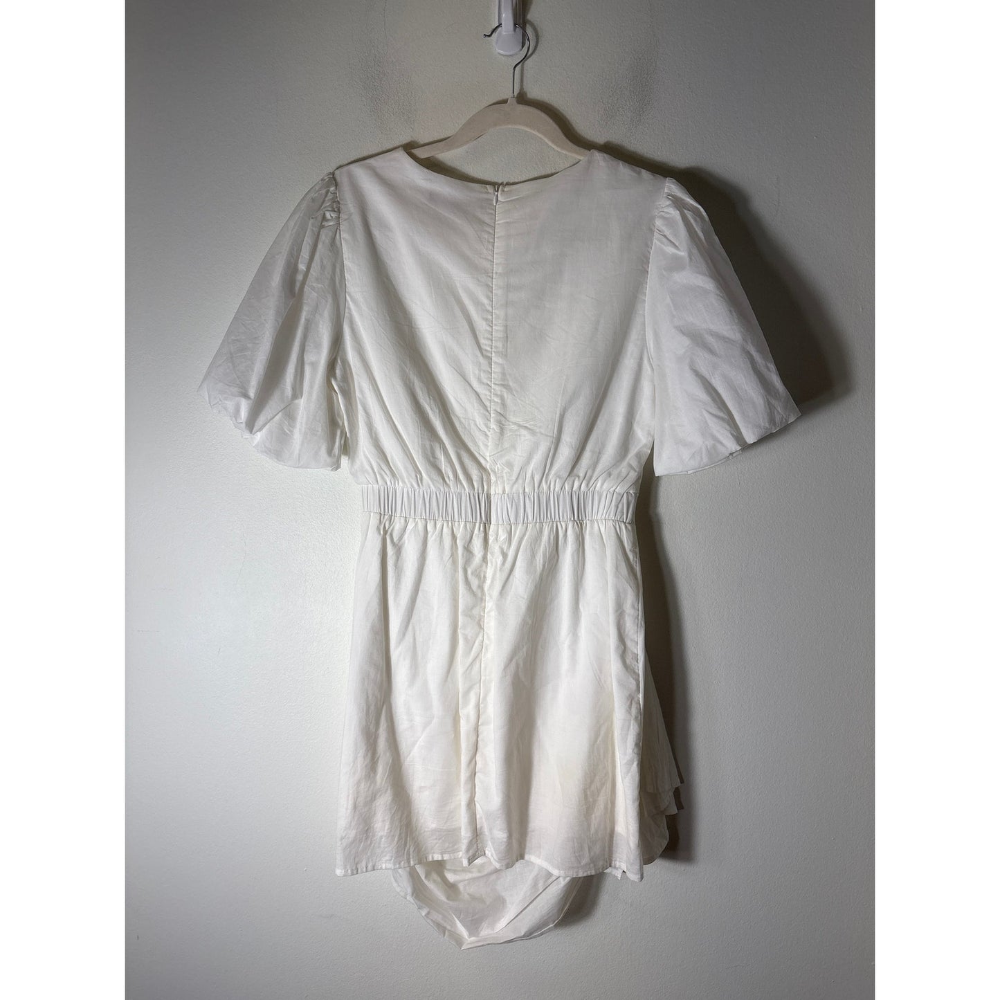 Strut and Bolt White Half puff Sleeve Cotton Ruched Knee Length Dress Sz L