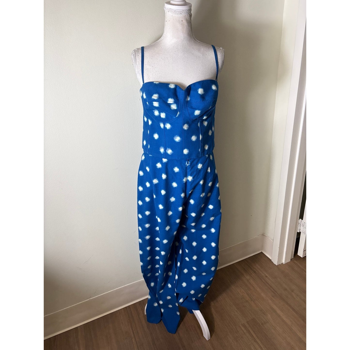 De Castro Campo Blue and White Corset Bustier Top and Pants Set Sz L