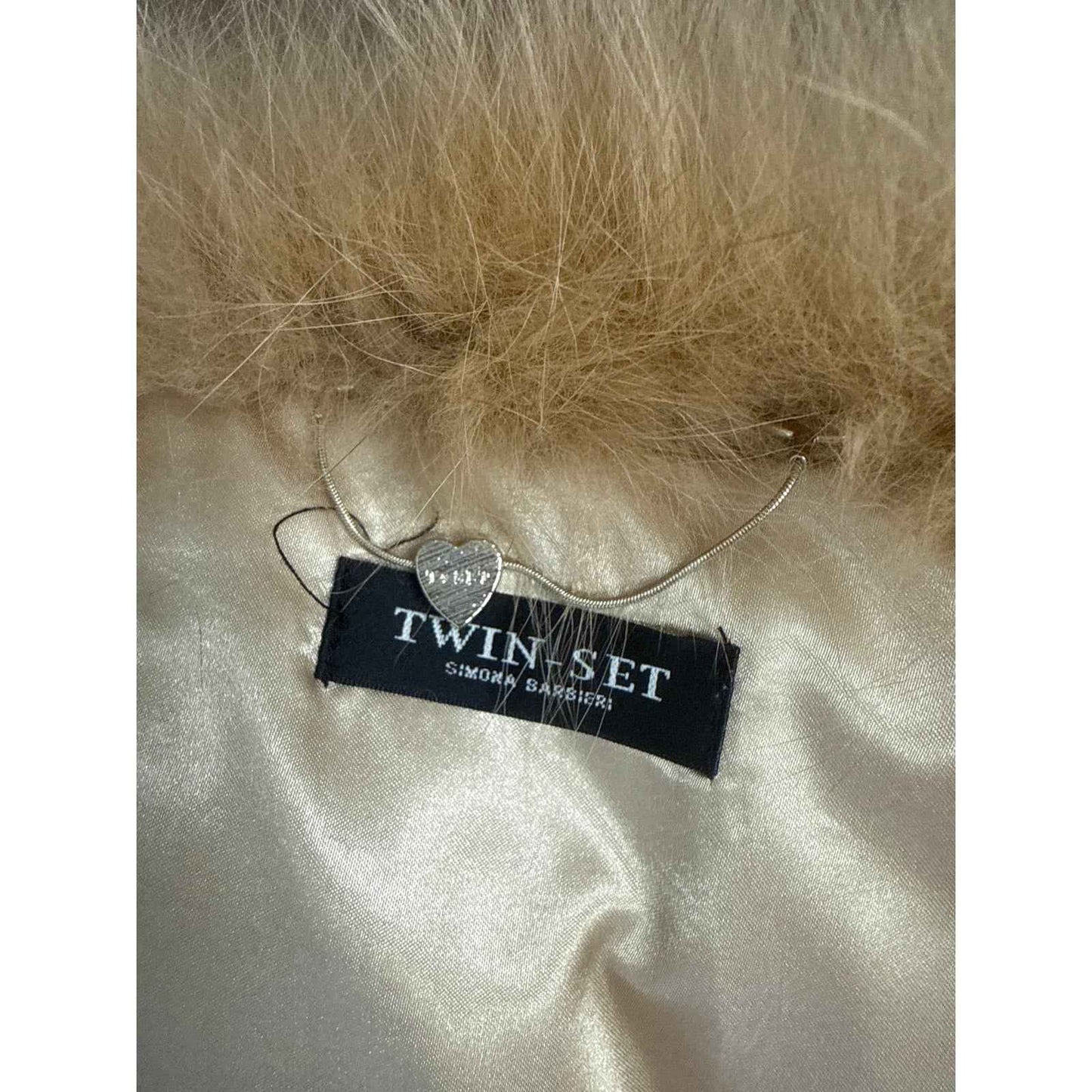 Twin Set Faux Fur Tan/Cream Fringe Vest Sz S
