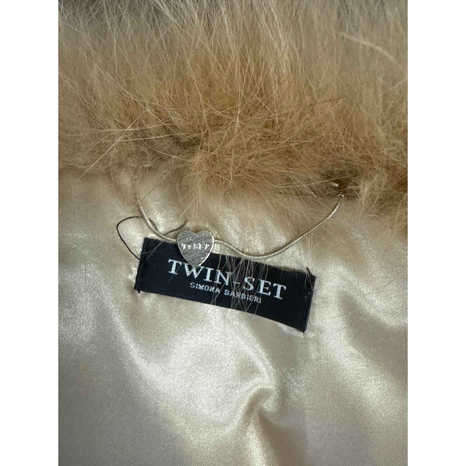 Twin Set Faux Fur Tan/Cream Fringe Vest Sz S