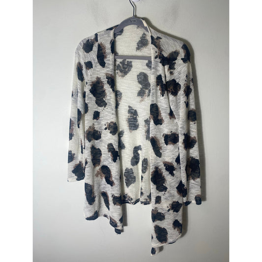 Bibi Long Sleeve Off White Animal Print Cardigan Sz M