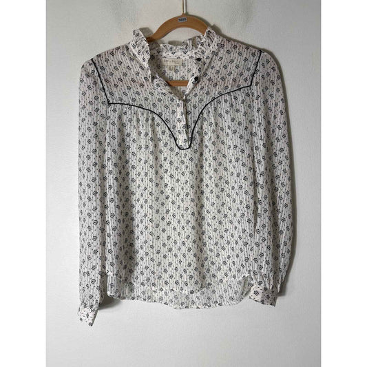 See U Soon White And Black Floral Sheer Long Sleeve Top Sz XS