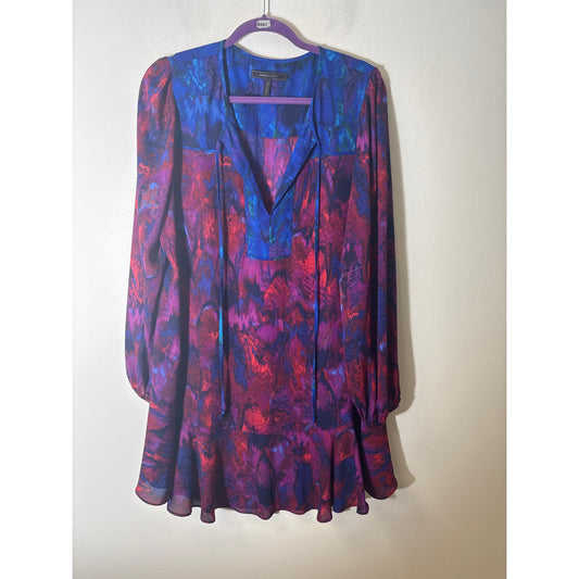 BCBG Purple and Blue Toned Flowy Long Sleeve Dress Sz L