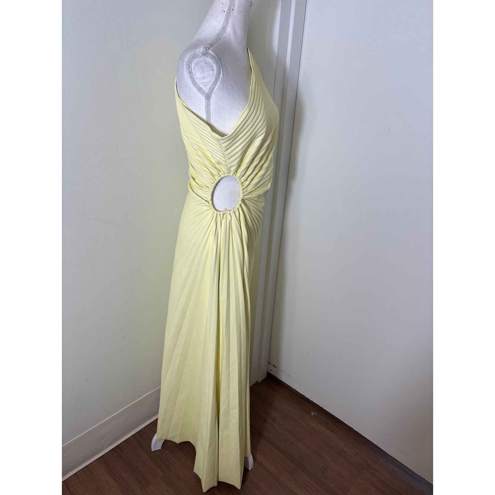 A.L.C. Butter Yellow Faux Leather One Shoulder Aysmmetrical Maxi Sz 10