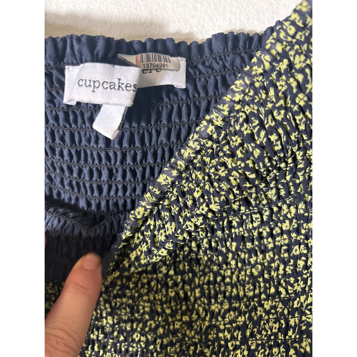 Cupcakes and Cashmere Black with Green Flowers Smocked Bodice Maxi Dress Sz L
