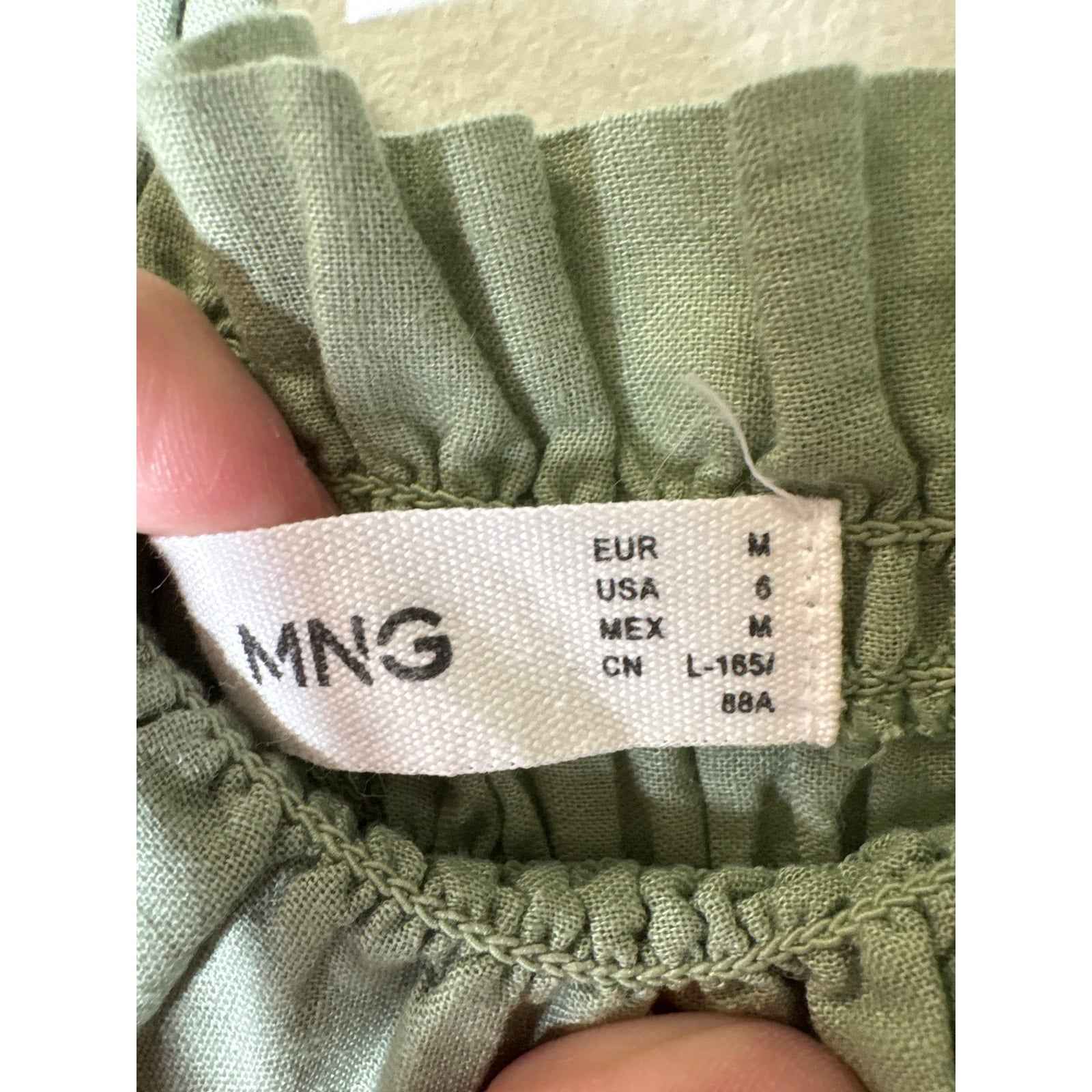 MNG Sage Green Spaghetti Strap Smocked Maxi Dress Sz 6