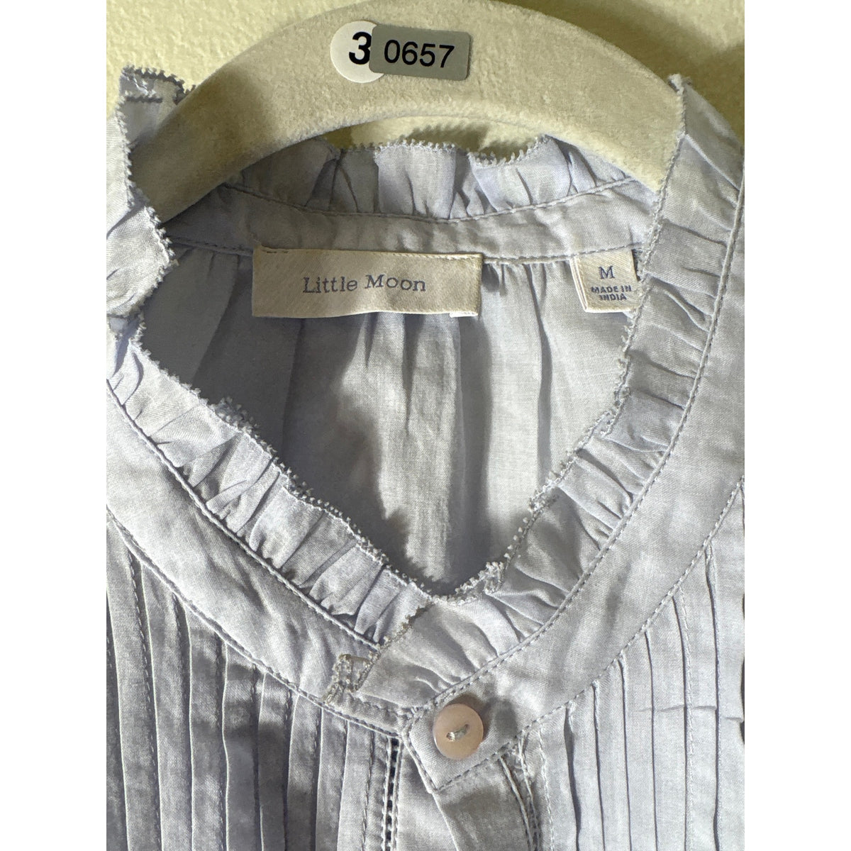 Little Moon Lavendar Cotton Front Pleat Detail Shirt Sz M