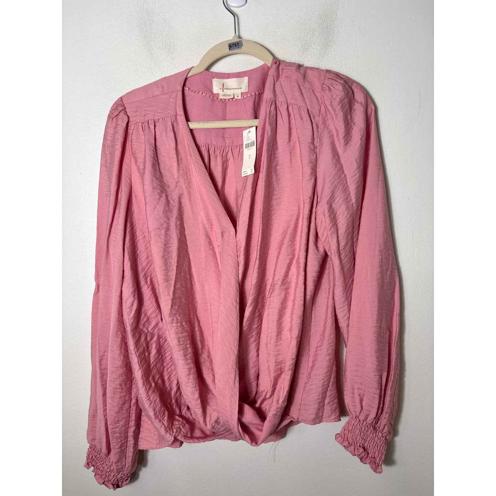 NWT by Anthropologie Rose Pink Long Sleeve Shirt Sz M