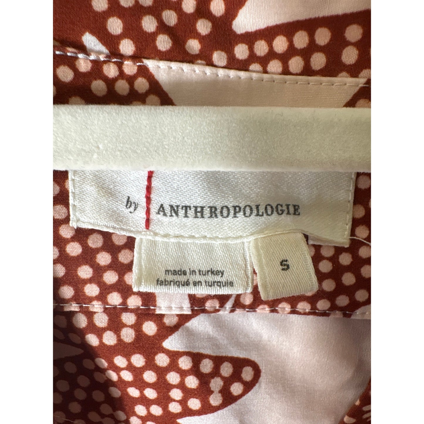 Anthropologie Off White Brown Short Sleeve Cotton Maxi Dress Sz S