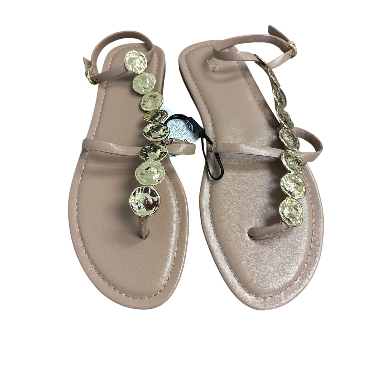 NWT Zara Nude and Gold Flat Sandals Sz 10