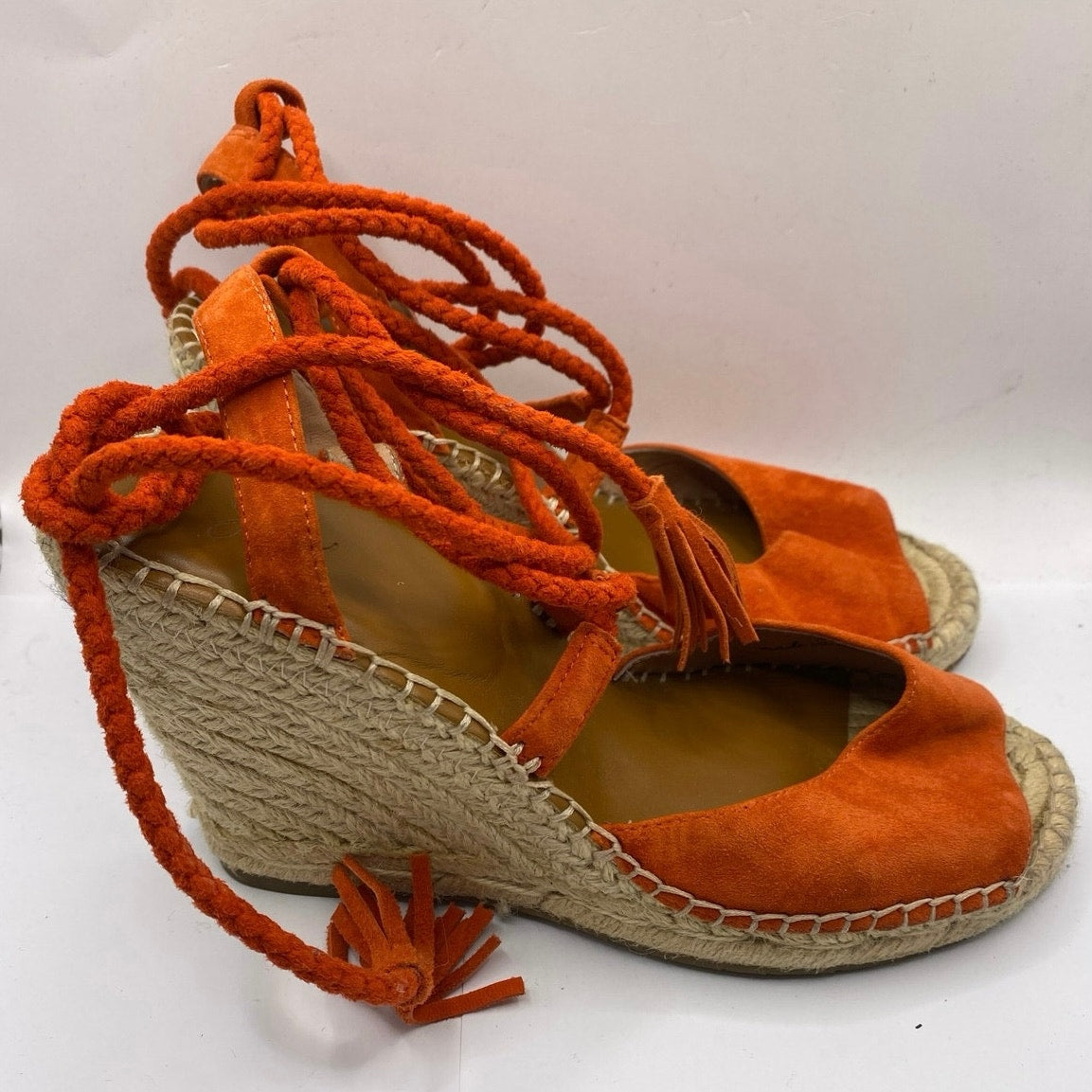 Joie Orange Suede Wedge Espadrille Sz 38.5 (US 8)
