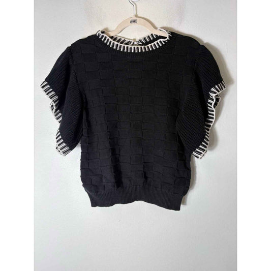 Ollari Black White Flutter Sleeve Knit Sweater Sz L