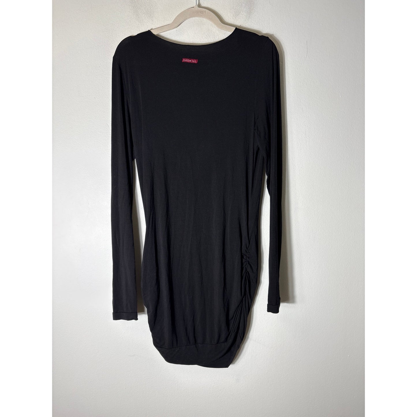 Hard Tail Black Long Sleeve Ruched Midi Dress Sz L