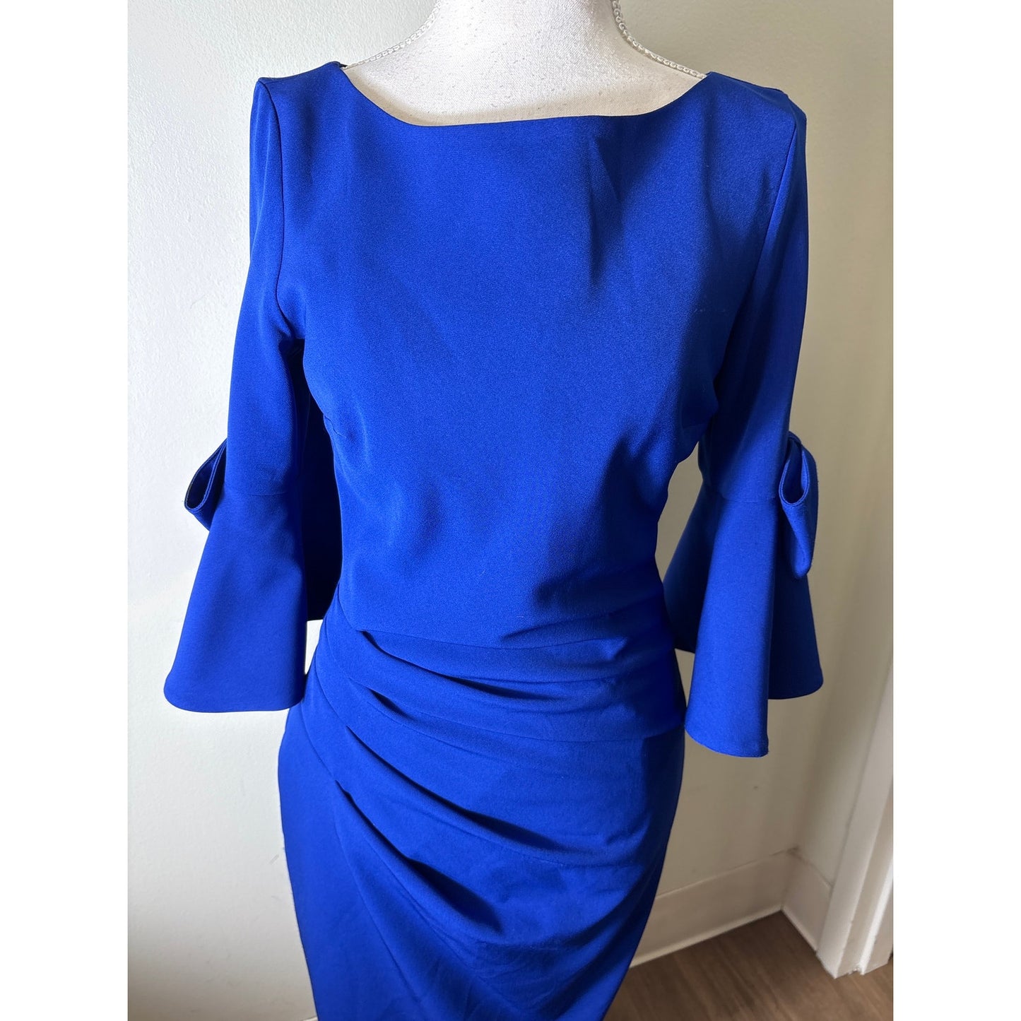 Posh Couture Electric Blue 3/4 Sleeve Midi Cocktial Dress Sz S