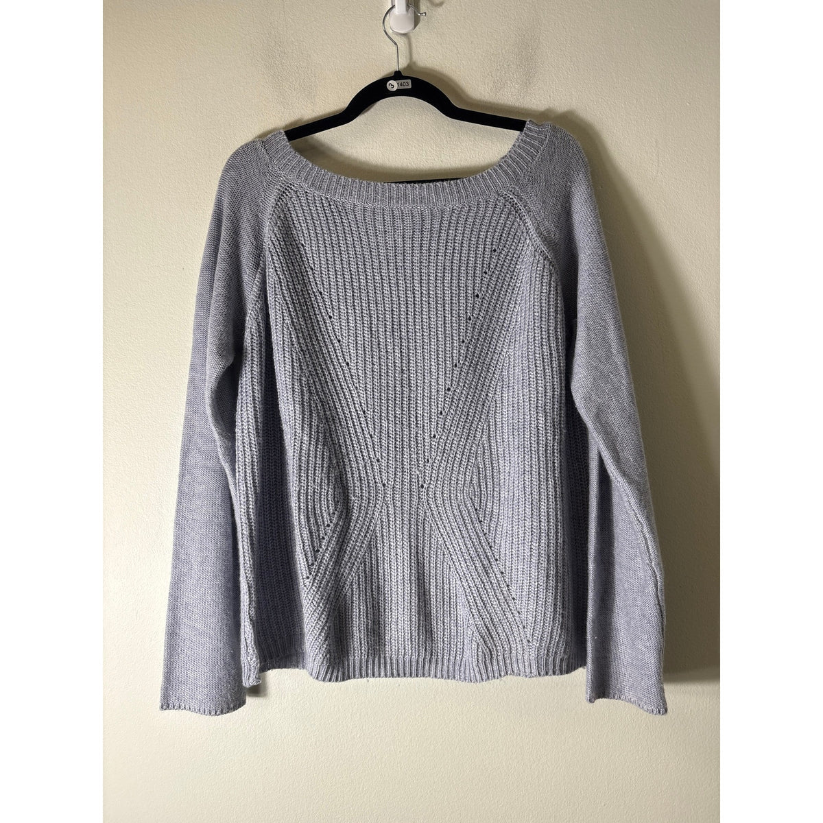 Mono B Blue Gray Long Sleeve Boat Neck Knit Sweater Sz L