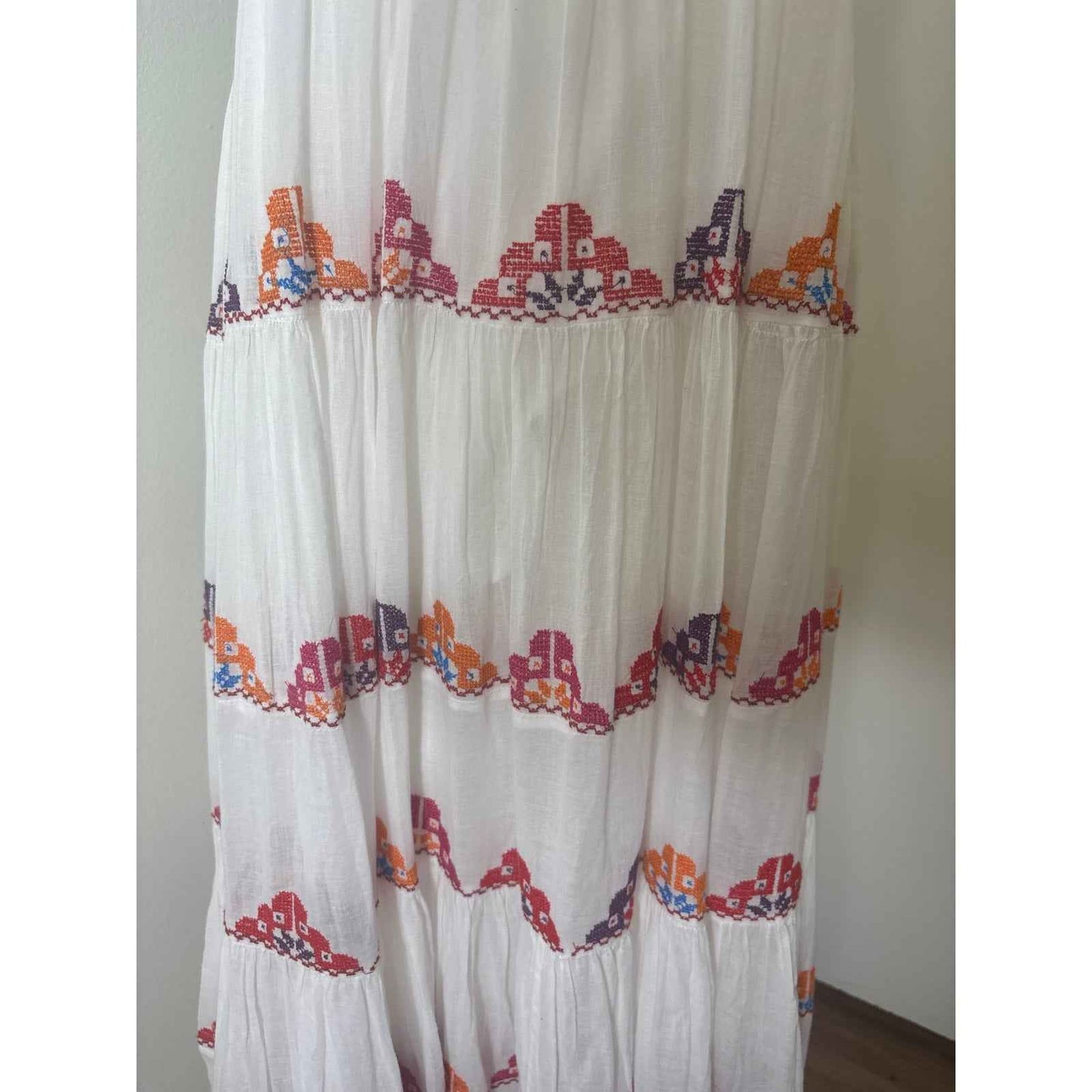 Carolina K. Crisp White Cotton Embroidered Maxi Dress Sz XS