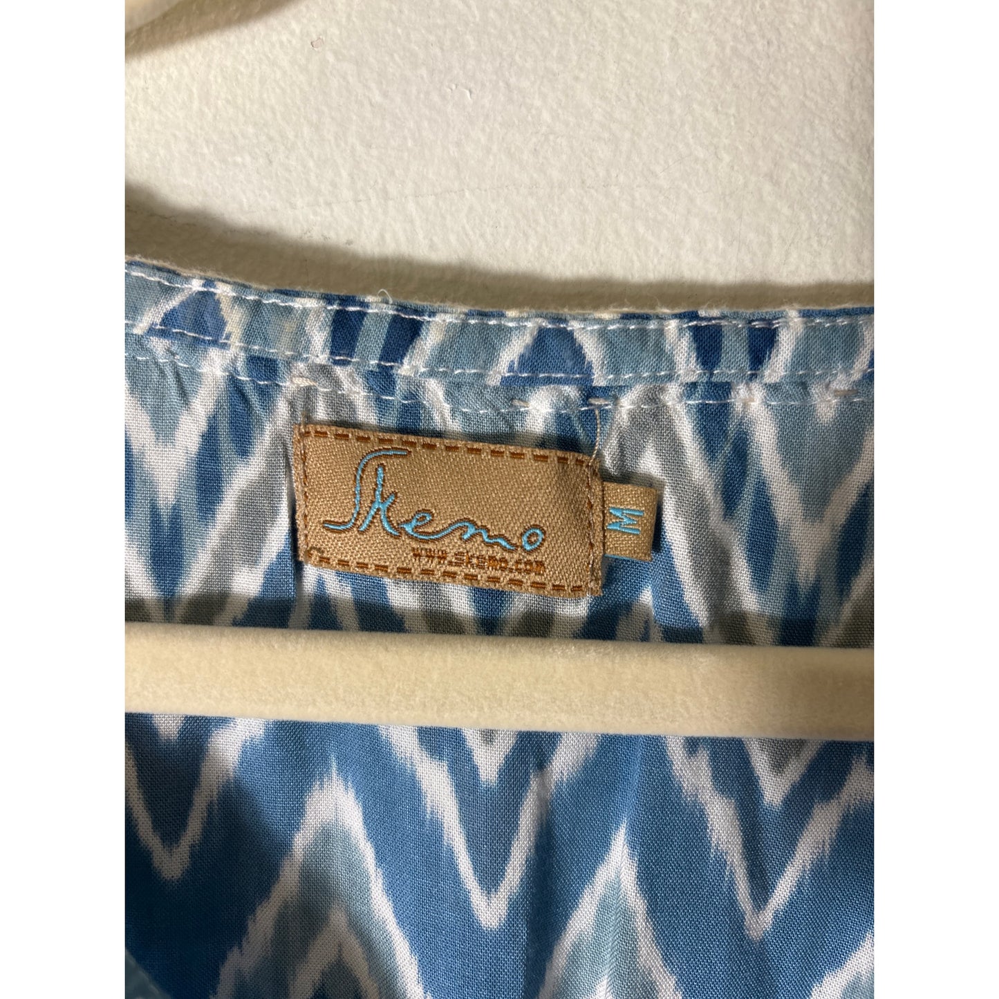 Skemo Blue Ikat Print Beaded Maxi Dress Sz M