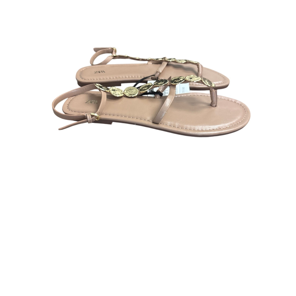 NWT Zara Nude and Gold Flat Sandals Sz 10