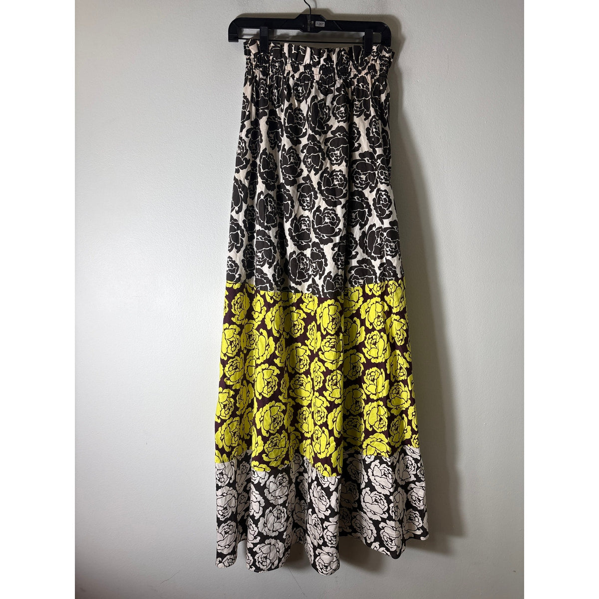 Tory Burch Rose Black/Brown/Yellow Colorblock Maxi Skirt Sz M