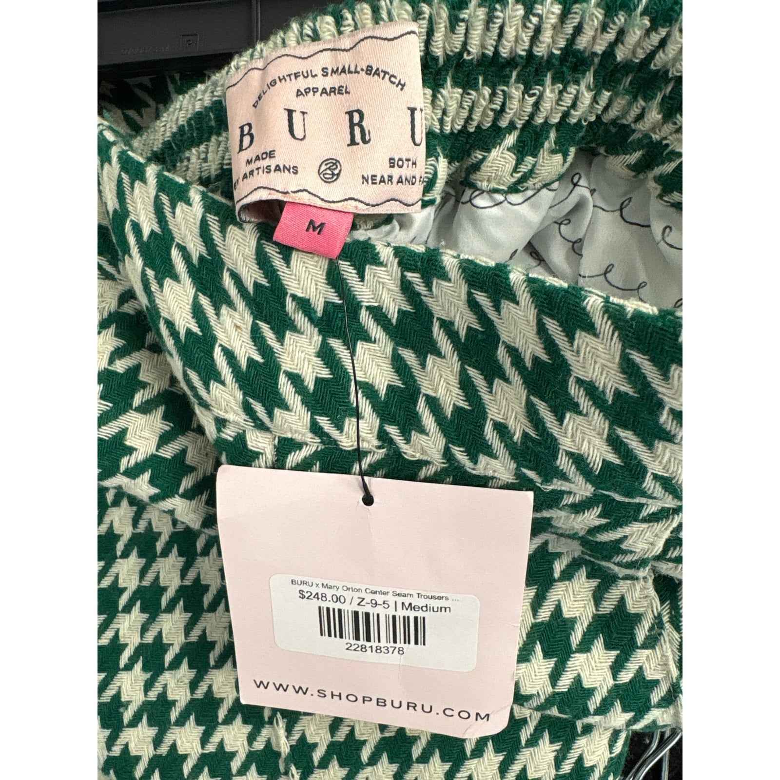NWT Buru Green and White Houndstooth Trousers Sz M