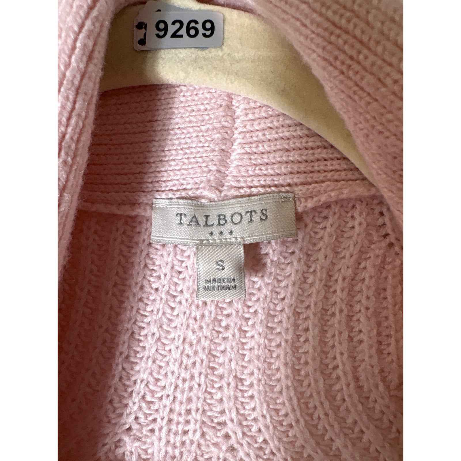 Talbots Pale Pink Knit Long Sleeve open Front Cardigan Sz S