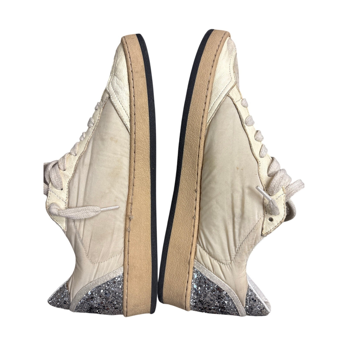 Golden Goose Cream With Silver Stark Ballstar Tennis Shoes Sz 39  (8.5)