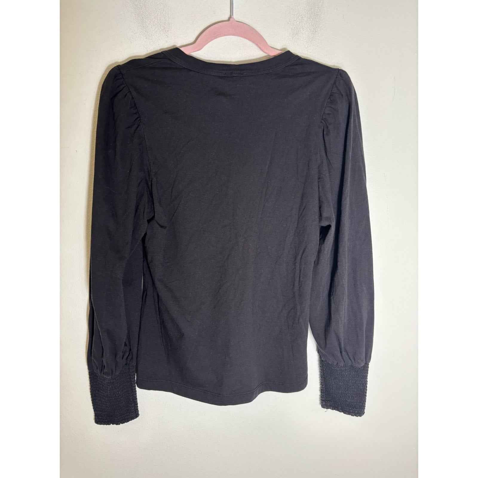 A.L.C. Black Cotton Long Sleeve Smocked Cuff Sz L