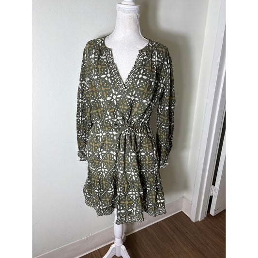 Velvet Green Cotton Long Sleeve Tiered Mini Dress Sz S