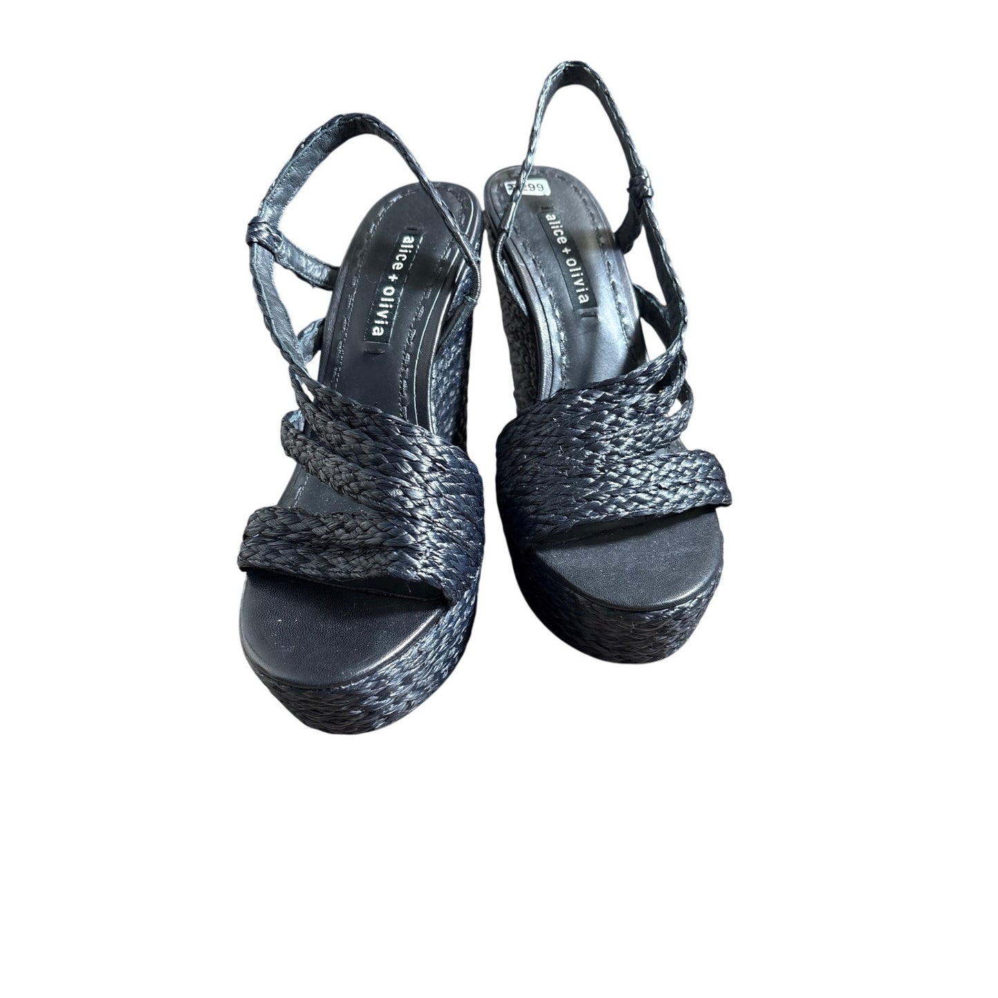 Alice + Olivia Black Raffia Platform Wedge Sandal Sz 7