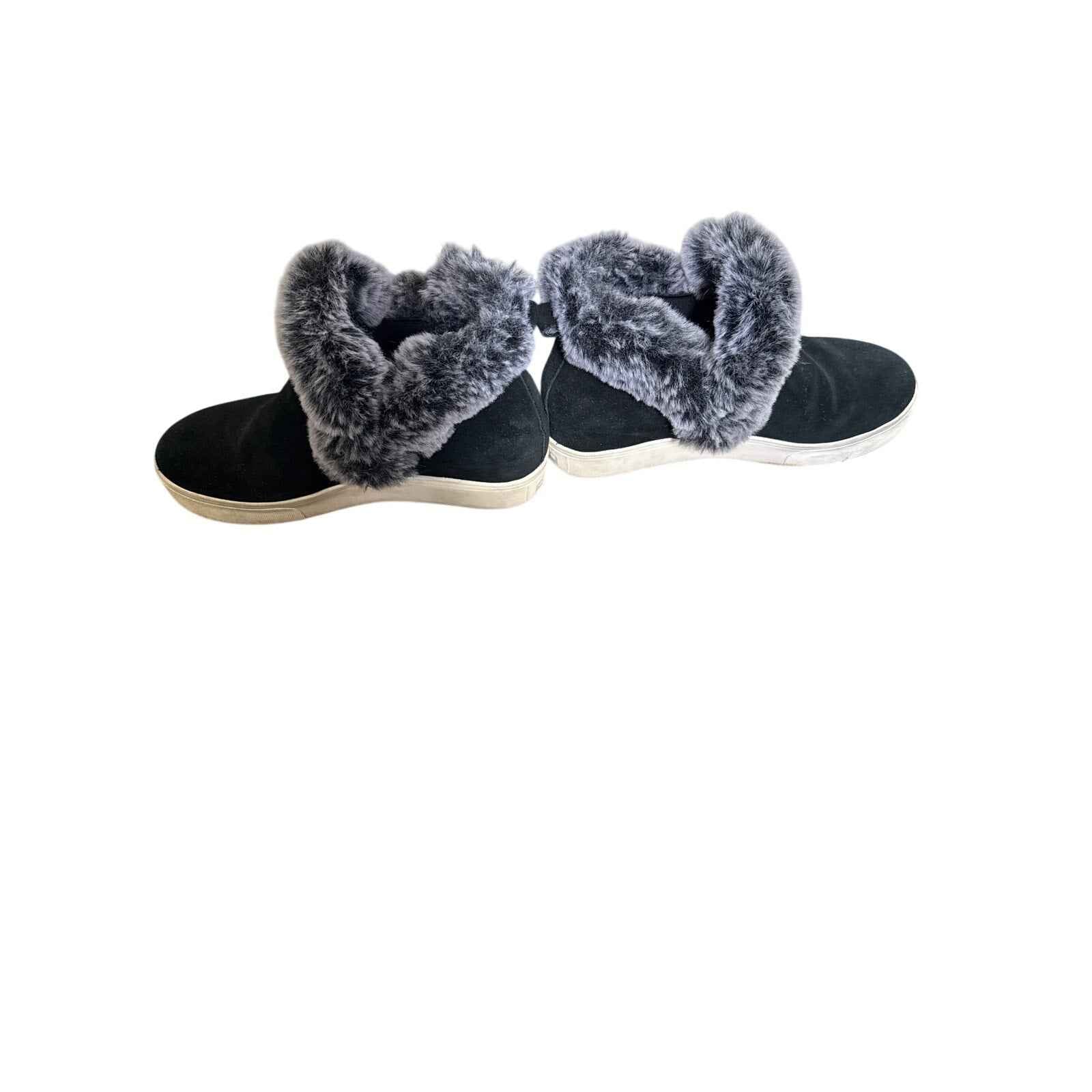 J. Slides Black Leather Fur Lined Pull On Booties Sz 8