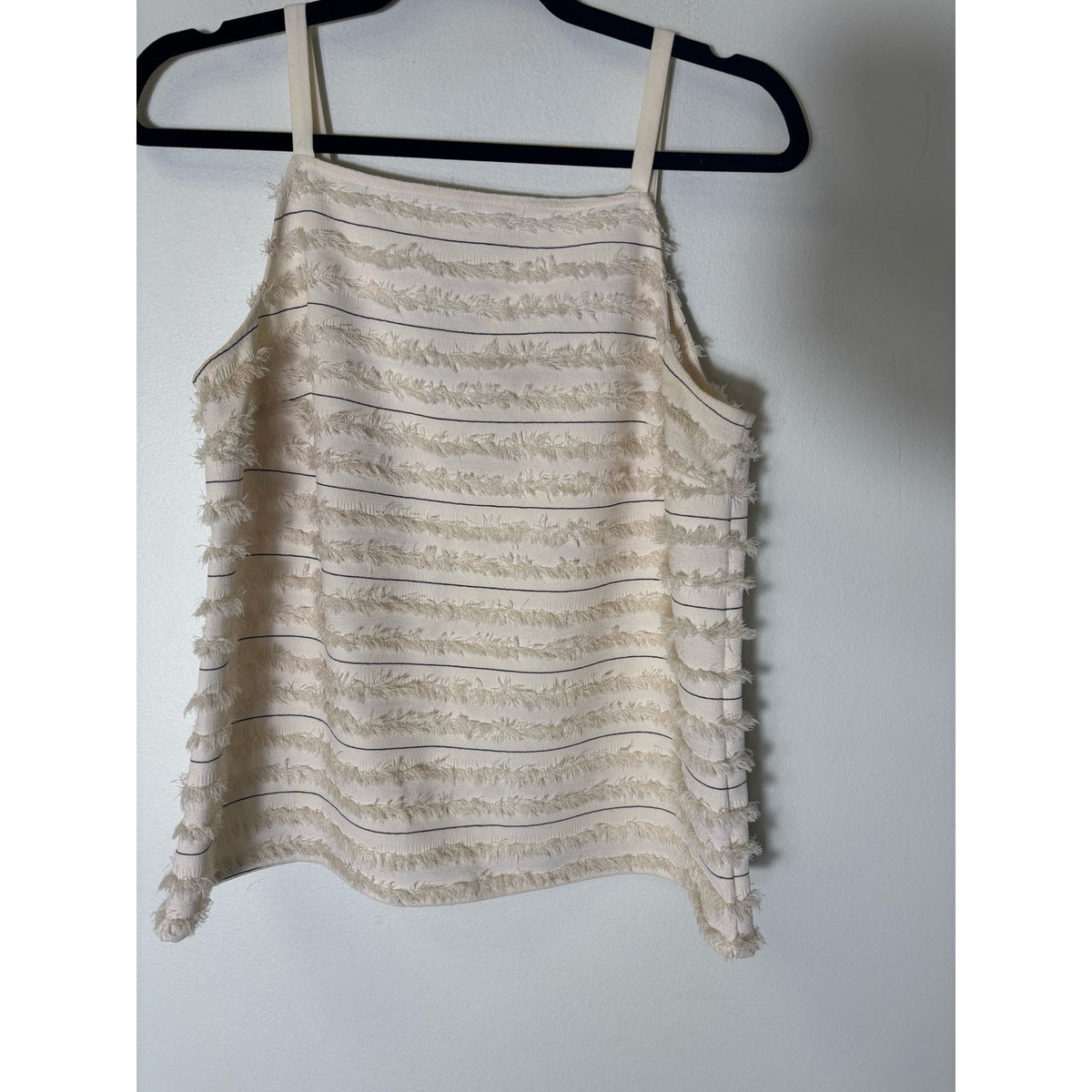 Maeve Off White Sleeveless Tank with Key Hole Back and Black Pin Stripes Sz 8