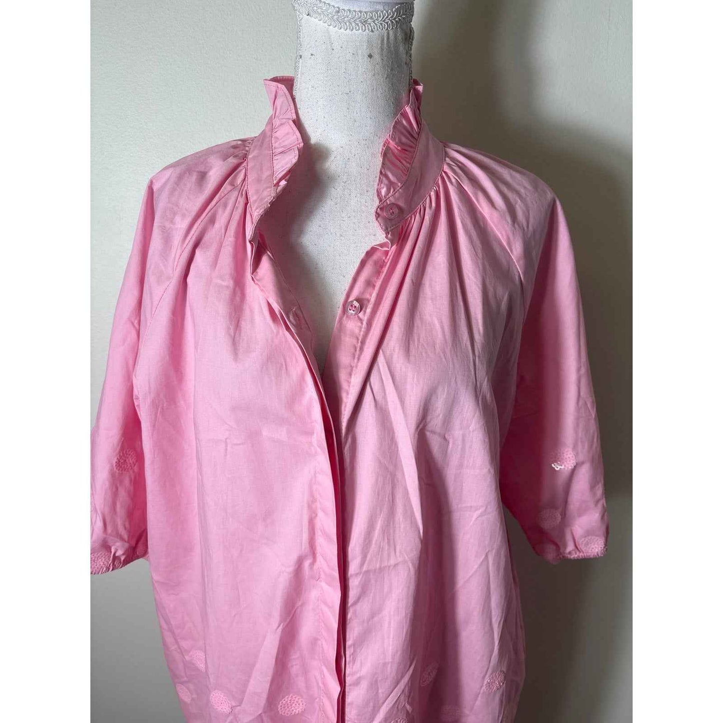 Caryn Lawn Pink 3/4 Sleeve Button Up Cotton Knee Length Dress Sz L