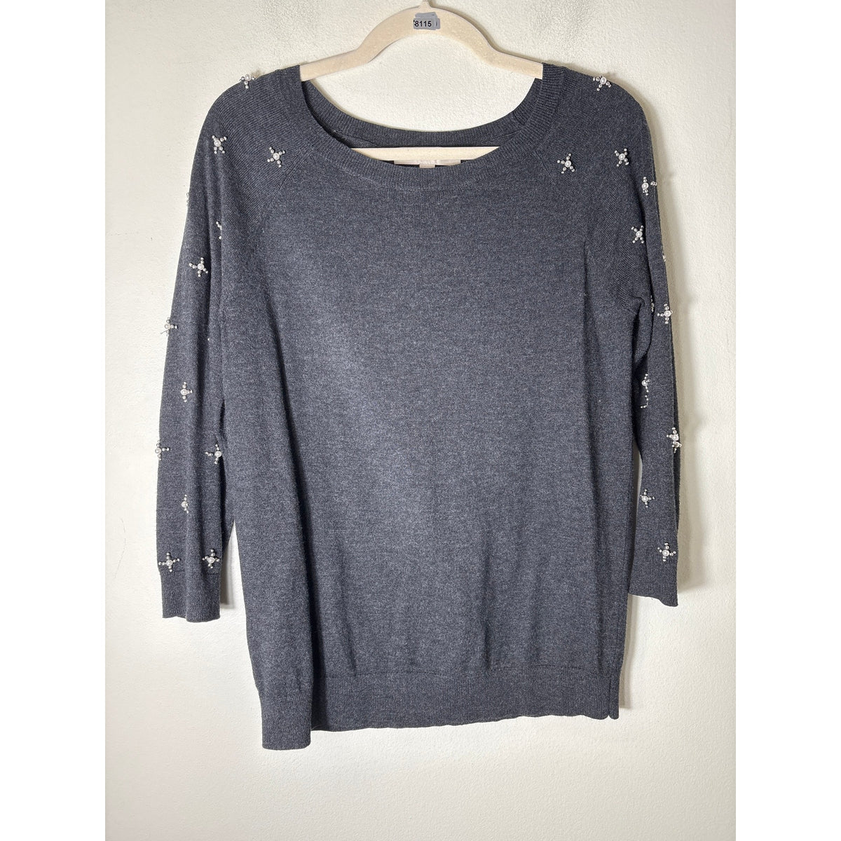 Loft Gray with Pearl Embellishment Sweater Sz M