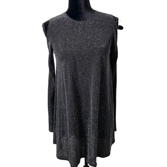 Show Me Your Mumu Black Sparkly Cold Shoulder Long Sleeve Mini Dress Sz XS