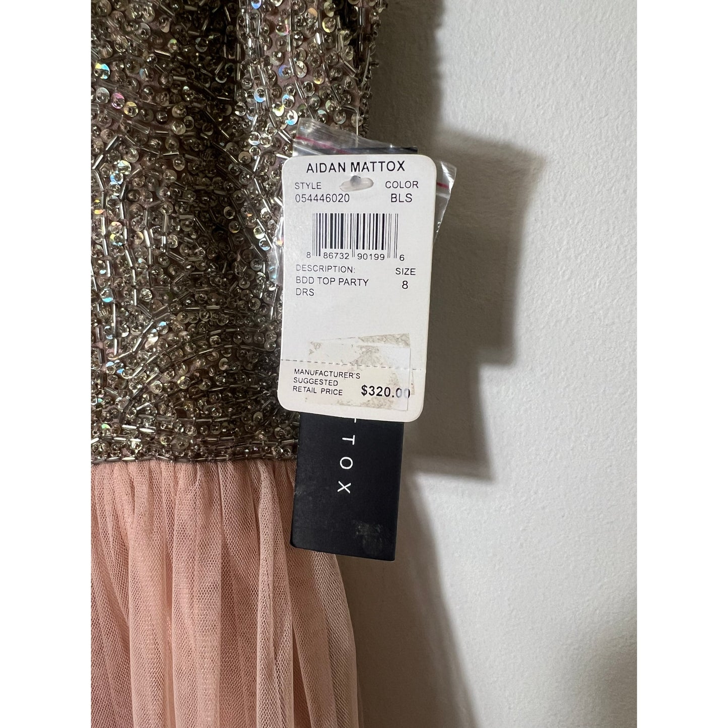 NWT Aiden Mattox Blush Pink Strapless Beaded Top Party Dress Sz 8