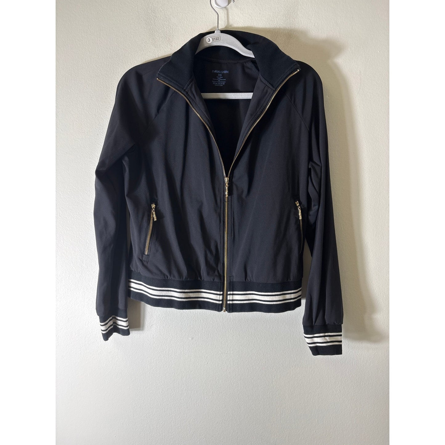 J. McLaughlin Black Stripe Long Sleeve Zip Up Jacket Sz XS