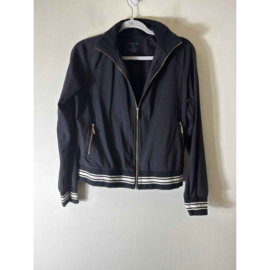 J. McLaughlin Black Stripe Long Sleeve Zip Up Jacket Sz XS