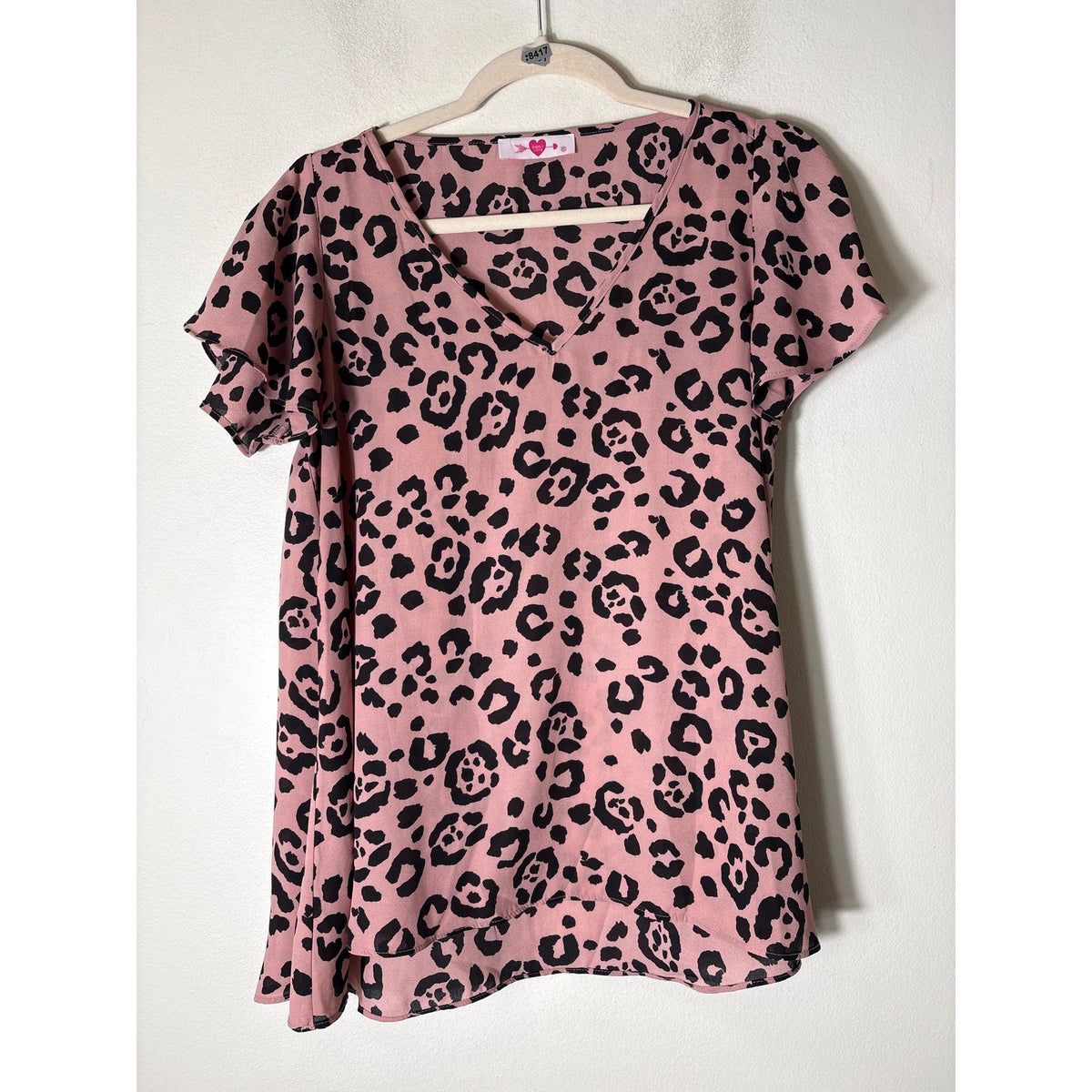 Buddy Love Dusty Pink and Black Flutter Sleeve V-Neck Top XS