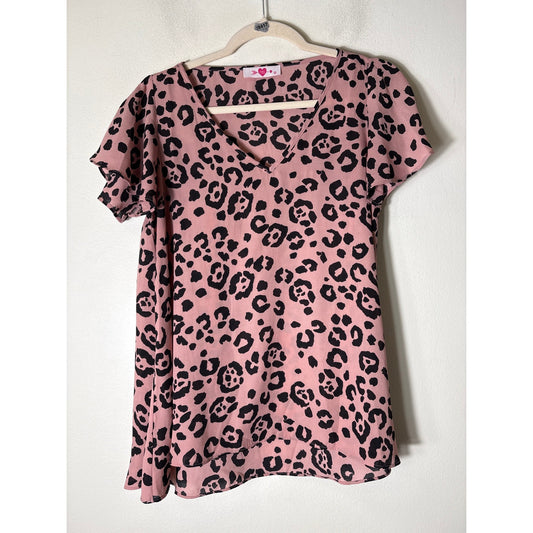 Buddy Love Dusty Pink and Black Flutter Sleeve V-Neck Top XS