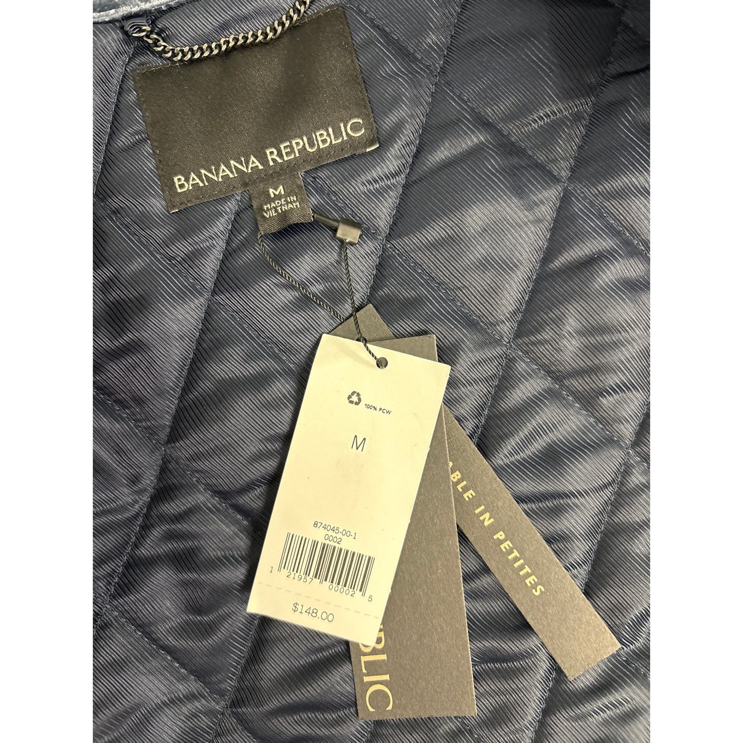 NWT Banana Republic Blue Quilted Velour Vest Sz M
