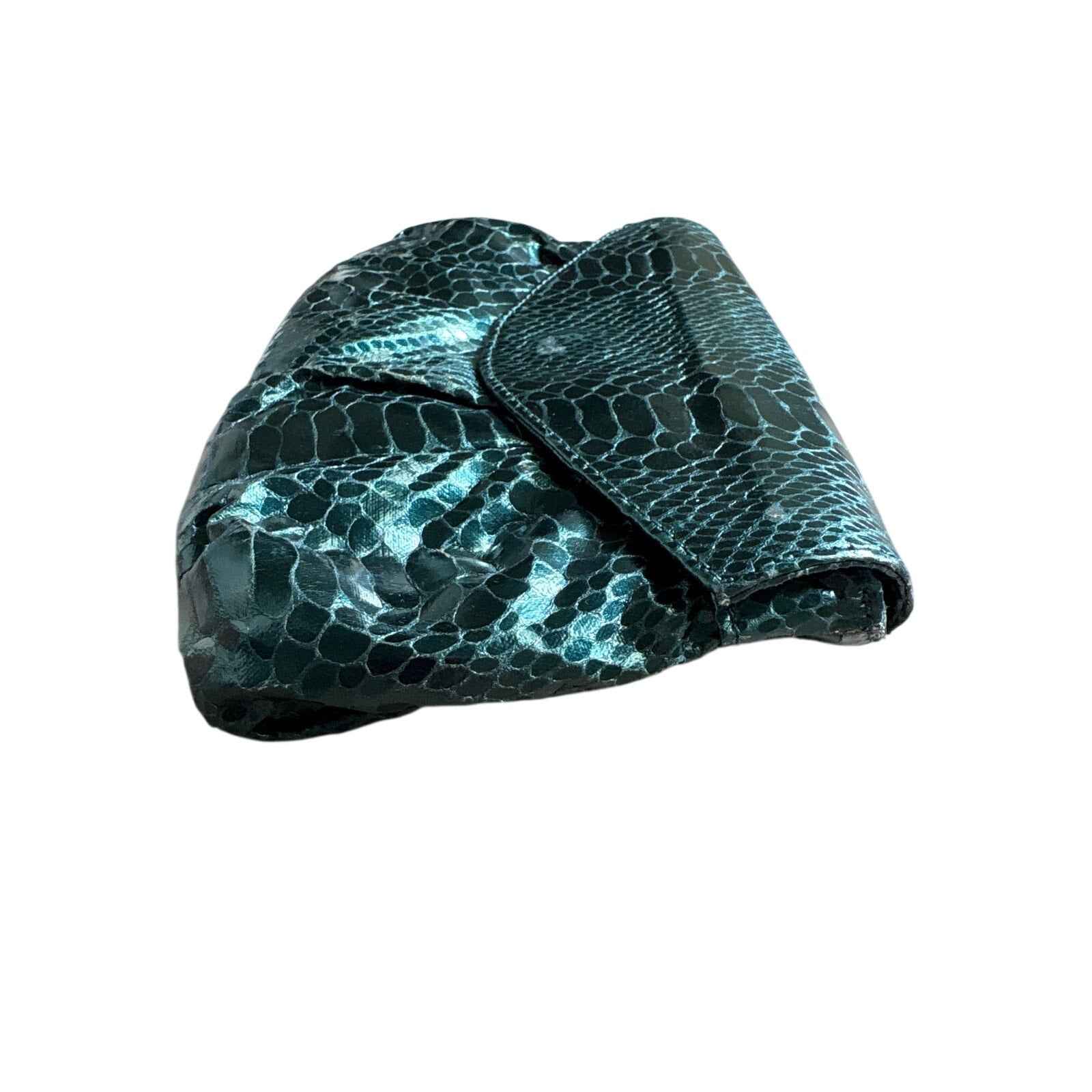 Carlos Falchi Dark Green Metallic Snake Skin Crossobody /Clutch Purse Sz 10"x6"