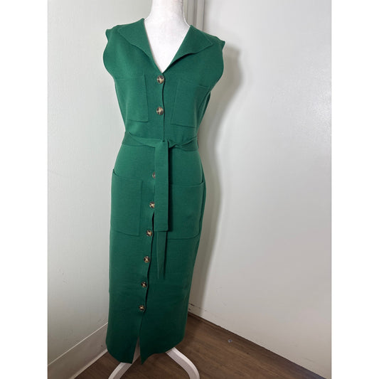 NWT Pearl Forest Green Sleeveless Knit Vest Dress Sz S