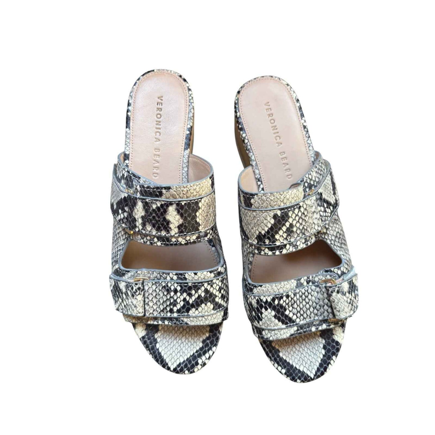 Veronica Beard Black White Leather Snakeskin Platform Slide Sz 8.5