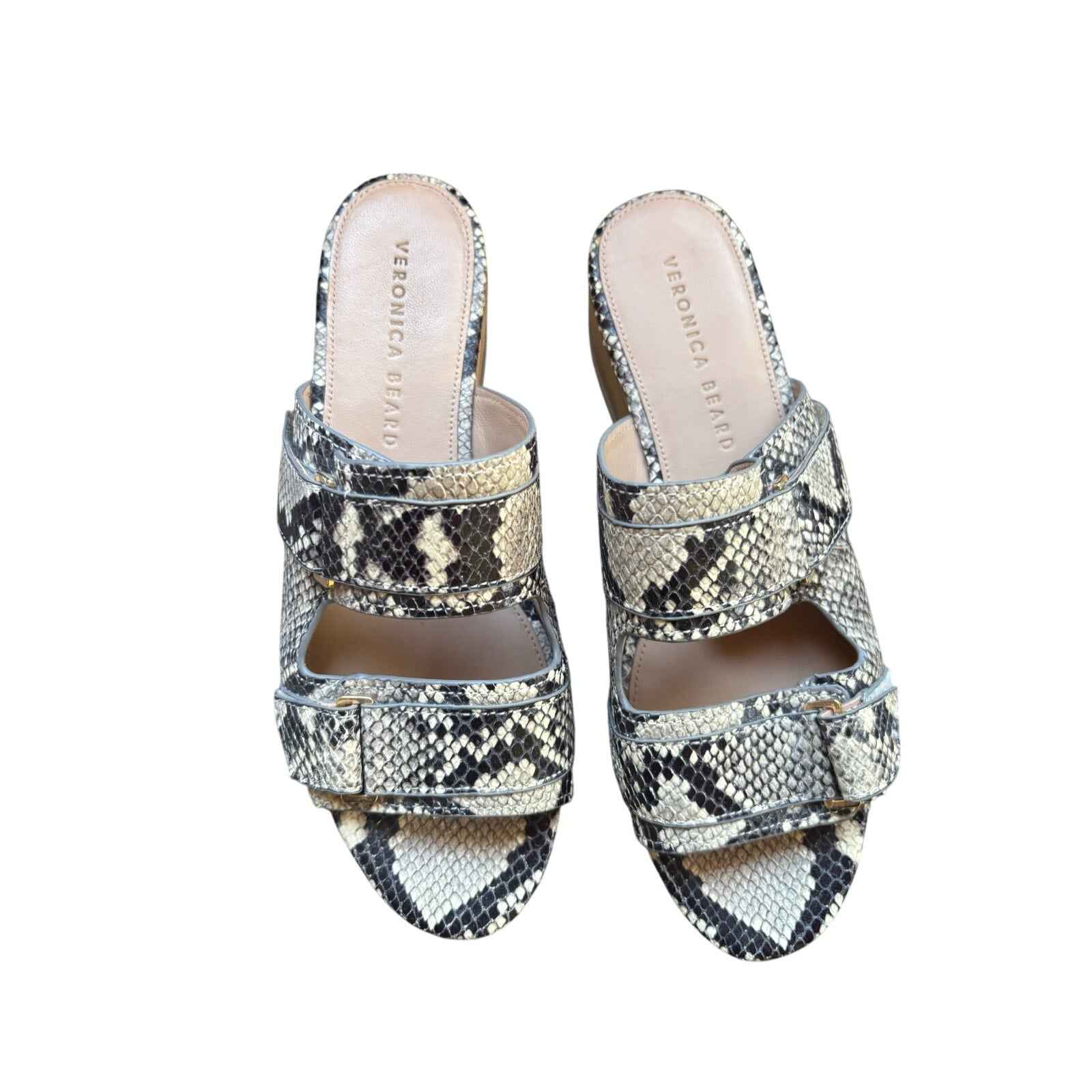 Veronica Beard Black White Leather Snakeskin Platform Slide Sz 8.5