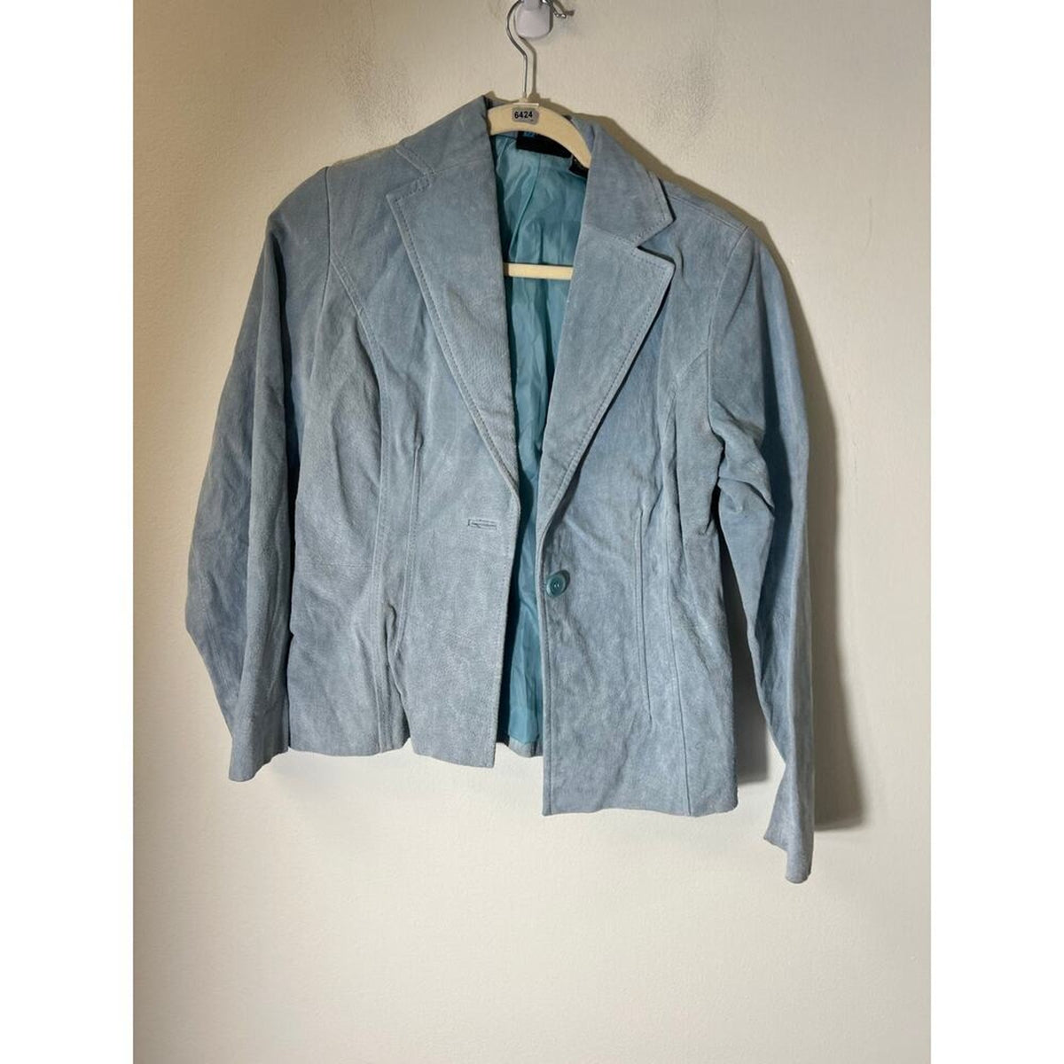 Relativity Light Blue Genuine Leather Suede Blazer