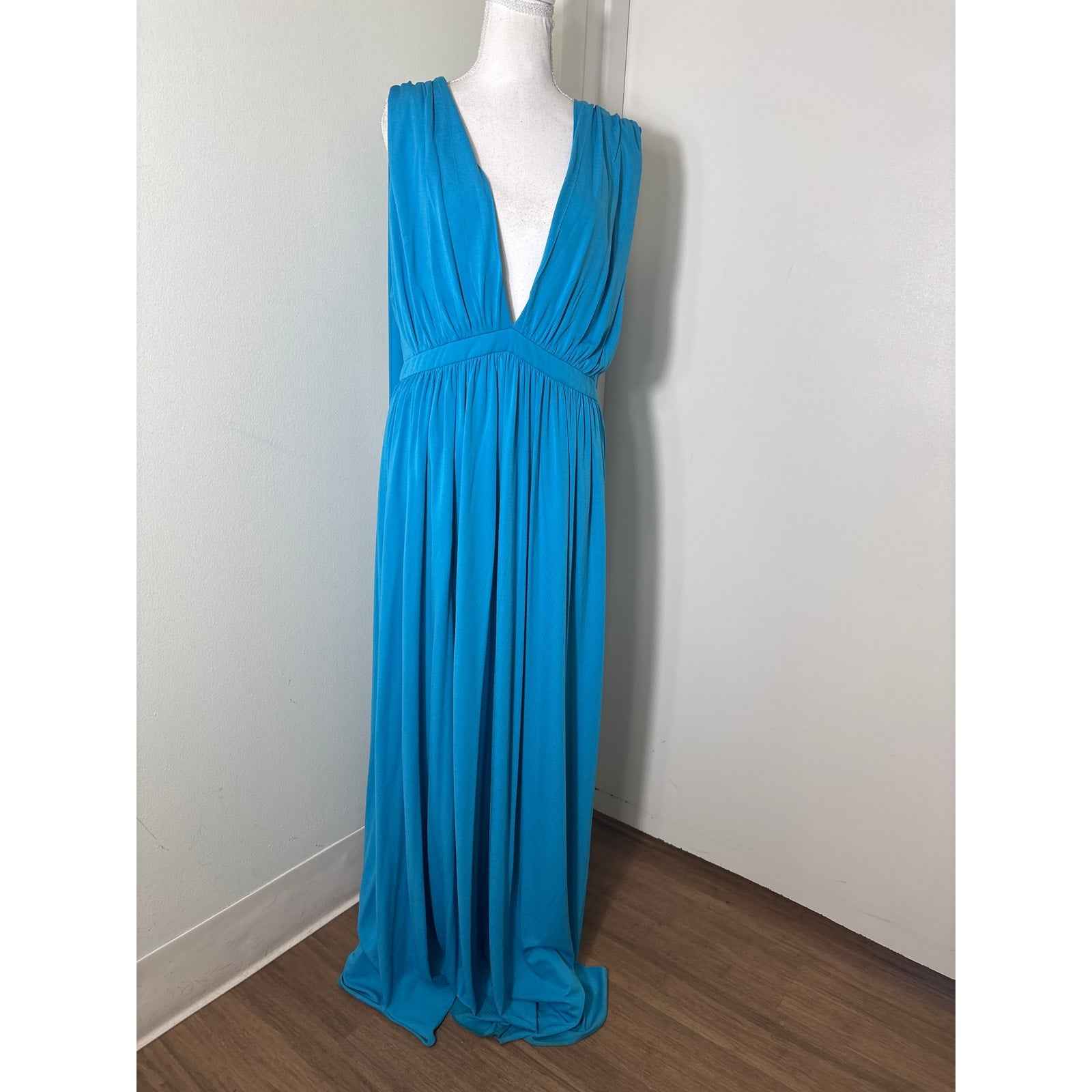 Halston Blue Draped Maxi Dress Sz 12
