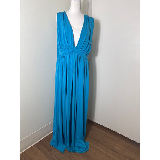 Halston Blue Draped Maxi Dress Sz 12